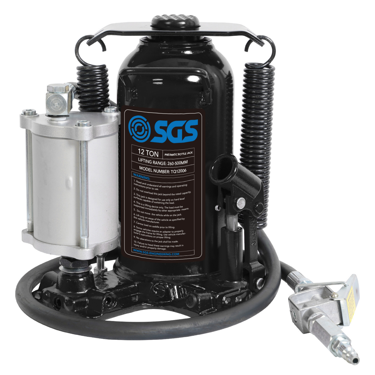 SGS 12T Pneumatic Hydraulic Bottle Jack | 150-200mm Stroke